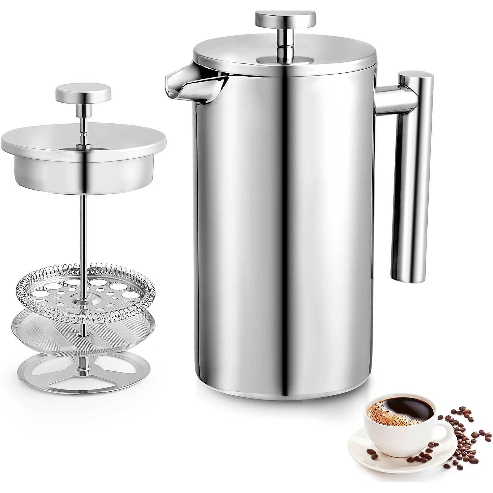 1pc Classic Stainless Steel French Press Coffee Maker with Reusable Filter  Durable No Electricity Needed Perfect for Home or Office Use Office Coffee Equipment  Sleek Coffee Maker  Durable Coffee Maker